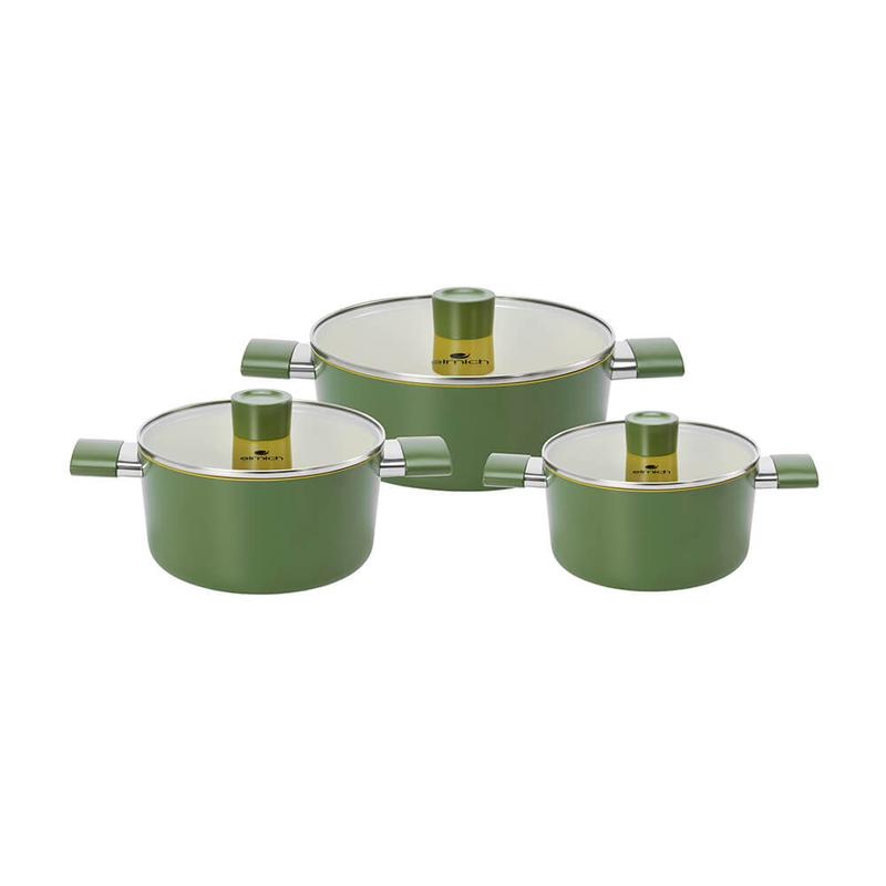 Bộ nồi phủ sứ chống dính Elmich Olive Classic EL-5228OV03 size 18,20,24cm - Hàng chính hãng