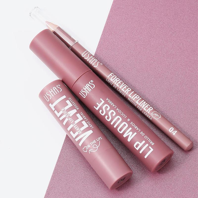 Product Introduction of Long Lasting Lip Makeup Set, 3 Counts/set Lipstick & Lip Gloss & Lip Liner, Moisturizing Lip Makeup Kit, Suitable for Daily Makeup, Valentine's Day Gift, Makeup Products 3
