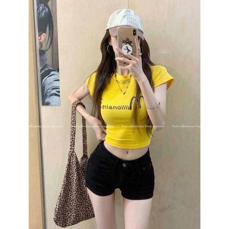 Quần Short Denim Màu Sáng Giặt, Phong Cách Cô Gái Nóng Bỏng, Trang Phục Mùa Hè Của Phụ Nữ, Cạp Cao, Mỏng Vừa Vặn, Quần Hông Hot, Quần Ống Đứng Nhỏ 4