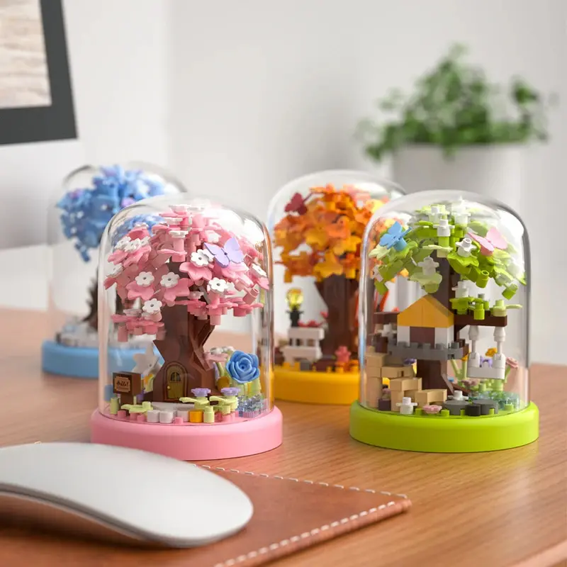 Đồ Chơi Khối Lắp Ráp Nhà Trên Cây Hoa Anh Đào, Kích Thước Nhỏ, Đồ Chơi Giáo Dục Trẻ Em, Đồ Trang Trí Cây Bonsai Hoa Anh Đào, Lý Tưởng Làm Quà Tặng Ngày Của Mẹ