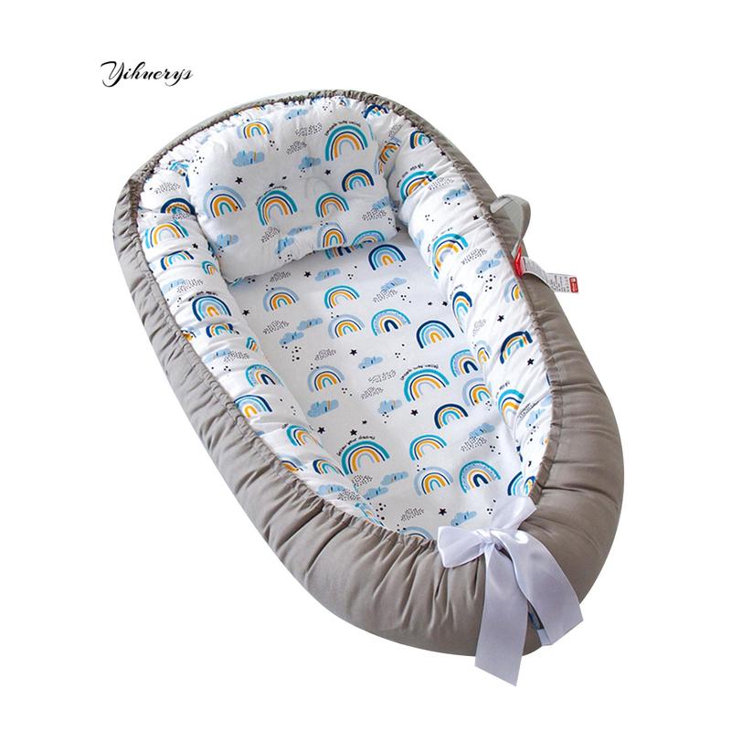 Baby Bed, Foldable Washable Floral Print Baby Cot Infant Bassinet with Pillow for Boys Girls 5