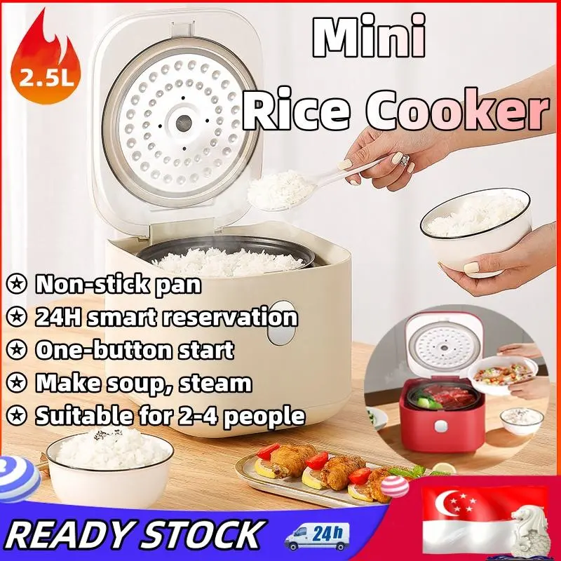 [SG Ready Stock] 2.5L Mini Electric Non-Stick Rice cooker Multifunction With Steamer Cook Porridgewith Pot Electric cooker Electric pot Hotpot 3-4 People With Steamer Cook Porridgewith inner Pot and Steamer