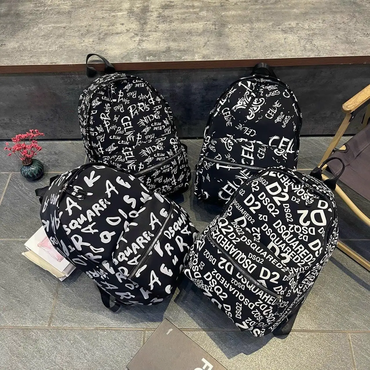 Balo Dù Chữ in Nam Nữ phong cách Hàn Quốc đi học đi chơi size 42
