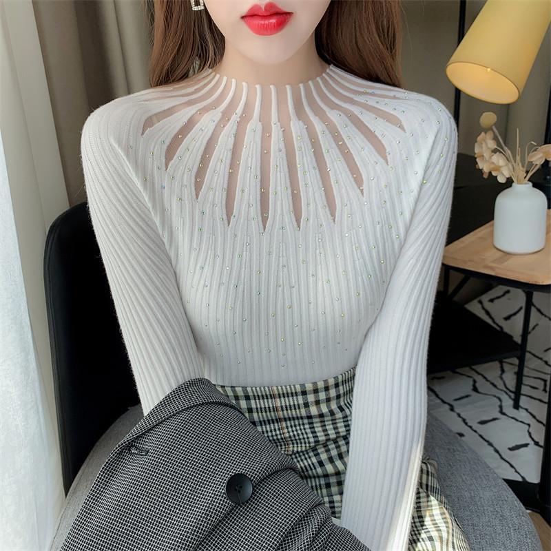 Product Introduction of Áo Lớp Nền Cho Nữ, Hàng Mới Về, Dáng Ôm, Ren Và Kim Cương Giả, Áo Áo Chui Đầu Dễ Phối Đồ Áo Len, Có Thể Mặc Bên Trong Áo Len, Thích Hợp Cho Mùa Thu Top Trắng 20