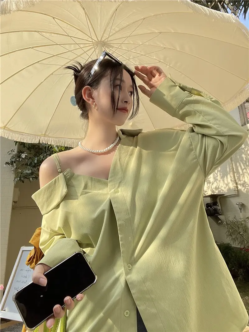 Áo Sơ Mi Trễ Vai Form Rộng - Lụa Tơ Tằm - Hàng Quảng Châu - Tiệm Vải Xinh
