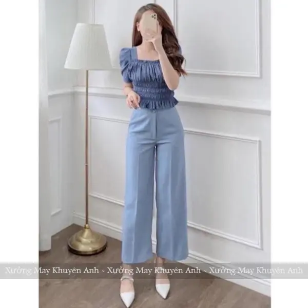 Quần ống rộng nữ m50 m55 m60 lưng cao khóa trước có túi dáng quần ống suông dài cạp cao đi học làm công sở vải dày màu Đen Kem Ghi 3