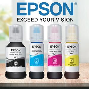 EPSON หมึกเติมแท้ 001 BK/C/M/Y สำหรับ L4150/L4160/L6160/L6170/L619 ปริมาณ 70 มล. คุณภาพ Premium ใช้งานง่าย รับประกัน 5 ปี