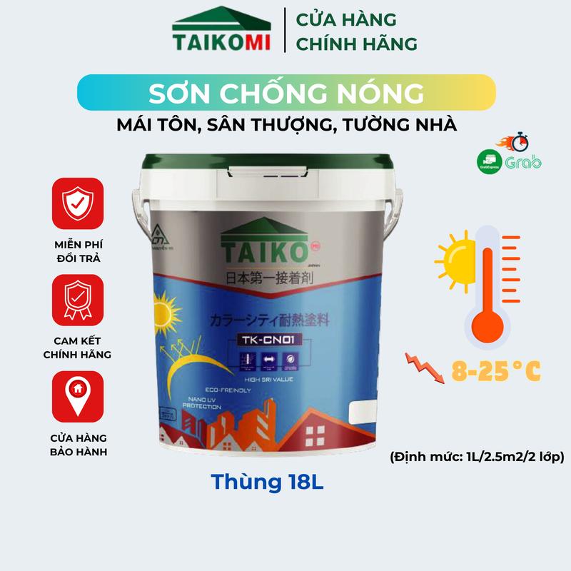 Sơn chống nóng mái tôn, sân thượng, tường nhà Taiko CN01 giảm từ 8-26°C - Thùng 18L- Tặng kèm Chổi