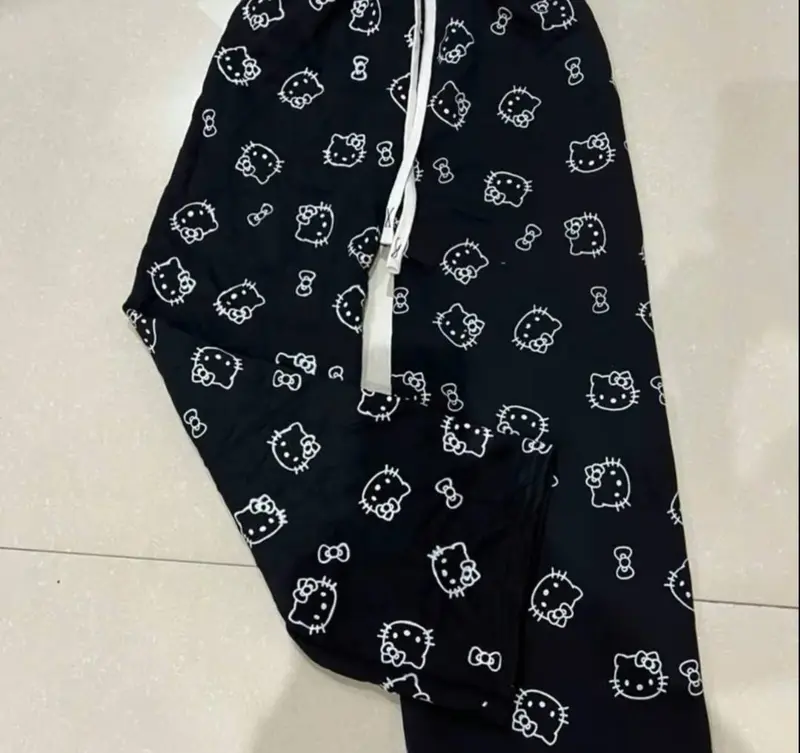 Quần ống suông họa tiết mèo hello kitty mặc nhà quần  dài  nữ quần  suông  nấm  lùn 7