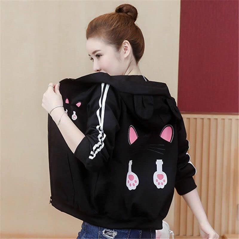 Product Introduction of Áo khoác dù 2 lớp - có nón phối tai nhỏ - chống nắng - In chữ đơn giản Nữ Women Jacket Top Jean 11