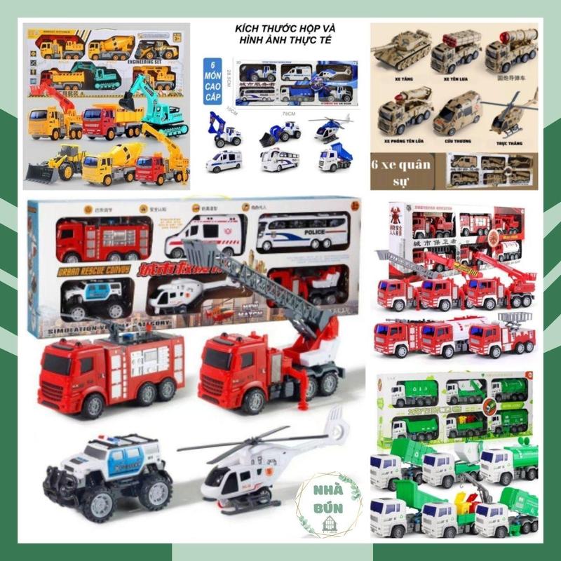Đồ Chơi Set 6 Xe Cỡ Lớn Xe Cảnh Sát, Xe Quân Sự, Xe Công Trình, Xe Cứu Hỏa, Xe Môi Trường, Xe Hỗn Hợp Cao Cấp Dành Cho Bé Cực Đẹp Toy A10