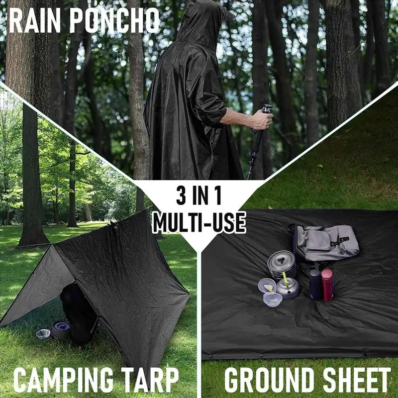 Large Hooded Raincoat, Portable Waterproof Poncho, Multifunctional Outdoor Camping Tent Mat, Holiday Gift 4
