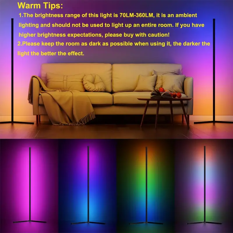 USB Powered LED Floor Lamp, RGB Color Changing LED Light with APP & Remote Control, Bluetooth-compatible Music Sync Ambient Lights For Home Gaming Room Decor 2