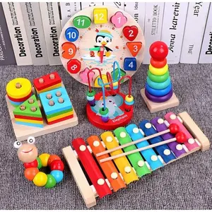 ALVSKYKIDS Mainan Anak Basic Kayu Edukasi Sensory Montessori Mini Round Beads Jam Puzzle 3D Shape Geometri Xylophone Kado Toys