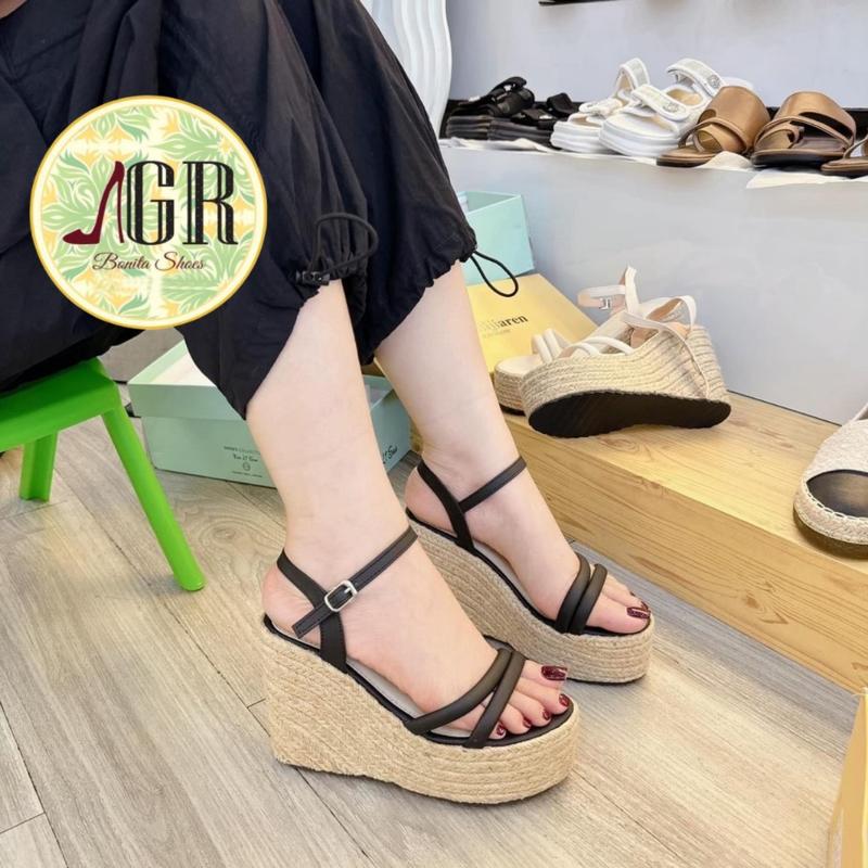 Sandal xuồng cối 2 quai xéo si sáp mềm đế cối cao 11cm - BMC05