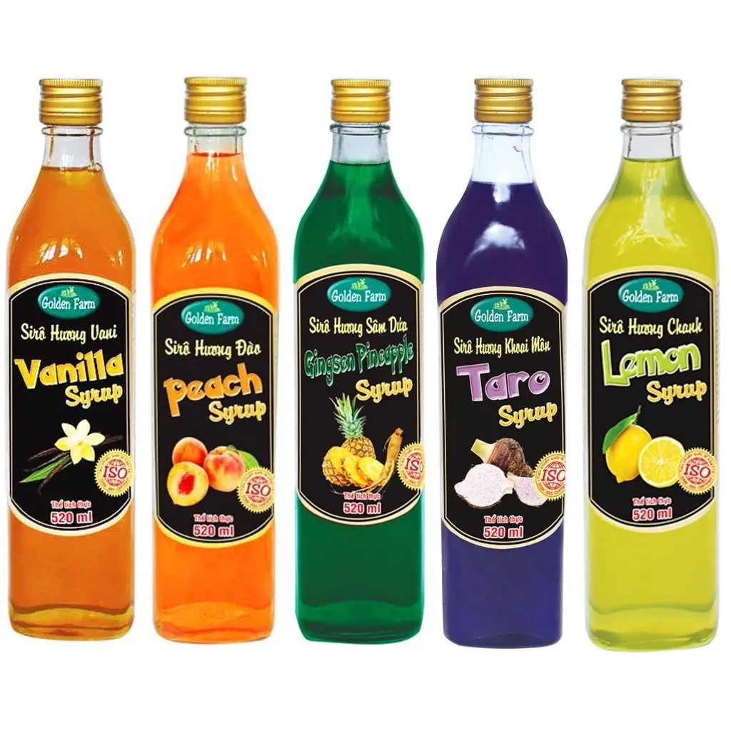 ￼Siro Golden Farm Chai Chai Nhỏ 100g việt quất, dâu, lựu, nho, xoài, kiwi, cam, vani, curacao, bạc hà,chanh,ổi