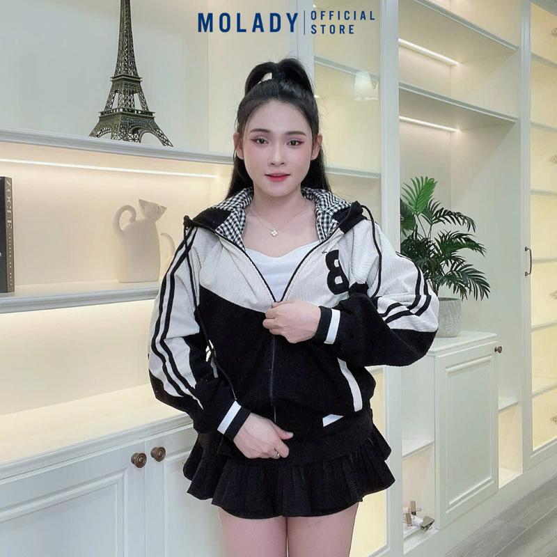 Product Introduction of Áo Khoác Nhung Nữ MOLADY K376 Có Nón Thiết Kế Khoá Kéo Lót Caro Phối Màu Top Jacket 24