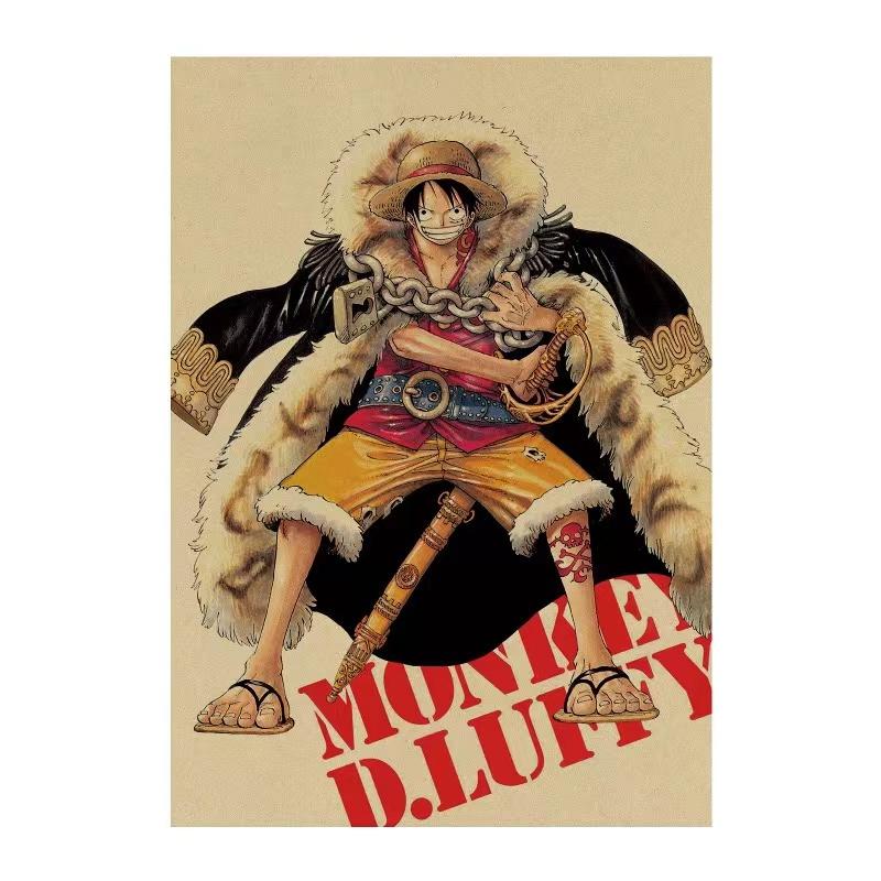 โปสเตอร์กระดาษคราฟท์ ลายการ์ตูน One Piece Luffy Hat Group Seven Wuhai สําหรับตกแต่งบ้าน