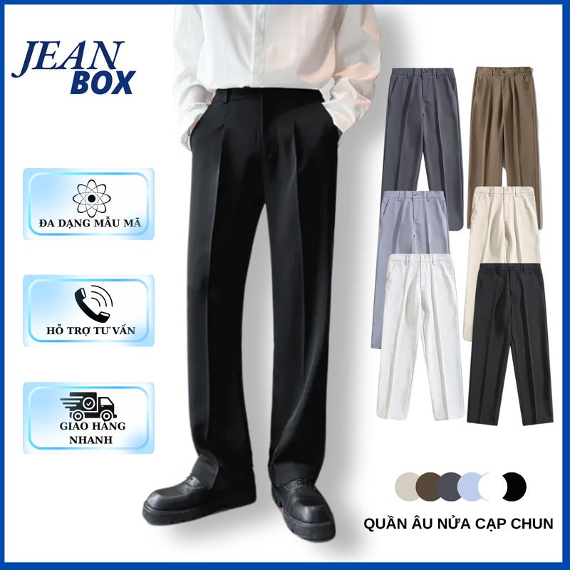  Quần âu nam nữ nửa cạp chun ống suông rộng 6 màu sắc JEAN BOX trẻ trung năng động,phong cách Hàn quốc Pants Menswear Màu Đen 
