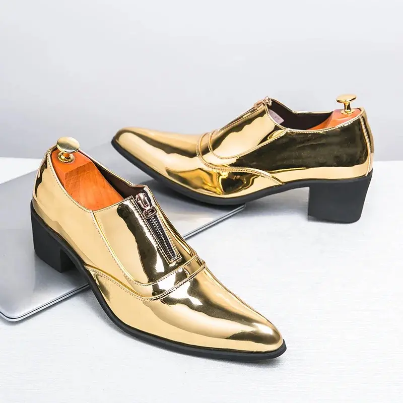 Kasut Formal untuk Lelaki, Kasut Tumit Tinggi, Gaya Oxfords dan Mocassins, Fesyen, untuk Meningkatkan Ketinggian Lelaki, Tersedia dalam Emas dan Perak, Kasut Pakaian