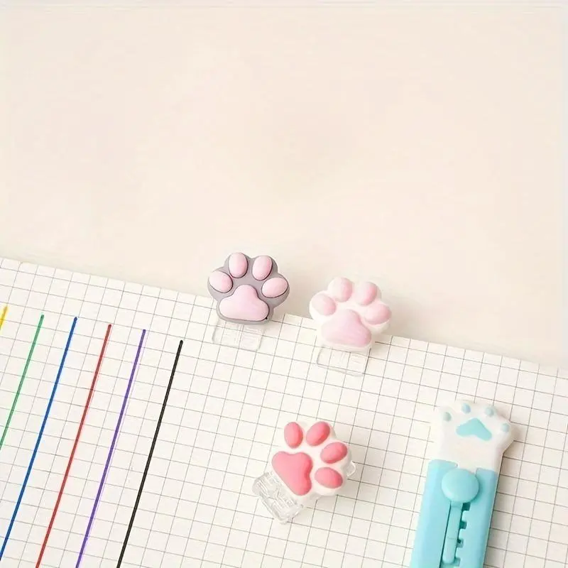 Mini Cat Paw Design Binder, 4 Counts Cute Cartoon Cat Paw Bookmark, Kawaii Scrapbook Journal Clip, Stationery Clip, Office Accessories 4