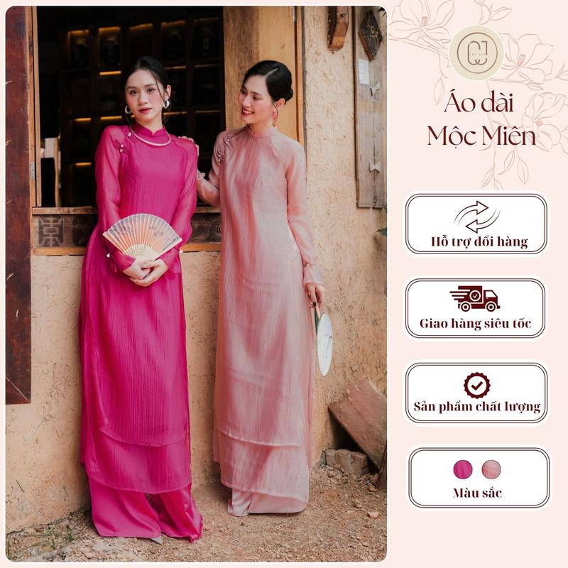 BST Tết 2026 Áo dài 4 tà Mộc Miên Cayleo Design cách tân nữ màu hồng cao cấp chất liệu voan tơ bọt - Min707 Kem Dress