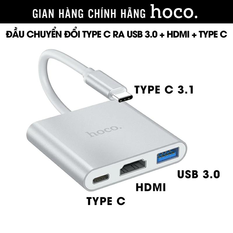 Đầu chuyển đổi HOCO HB14 chia cổng Type C 3.1 sang USB3.0 HDMI Type C video 4K/ 2K thích hợp cho laptop Apple chính hãng Hoco Mall Phụ Kiện