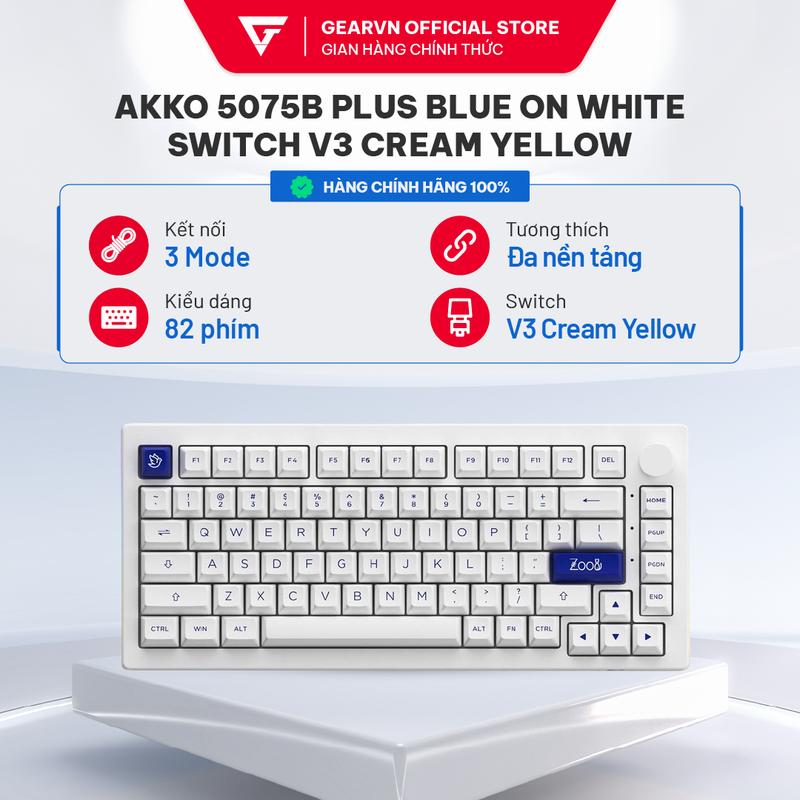 Bàn phím cơ AKKO 5075B Plus Blue on White Akko Switch v3 Cream Yellow