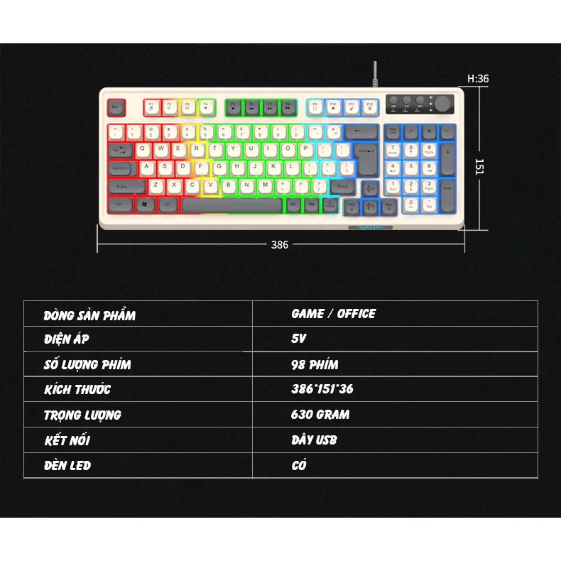Bàn phím giả cơ Gaming RaiKu K98 full size - Led Rainbow siêu đẹp - Có núm xoay - Phím BPT - Gõ êm | BigBuy360 - bigbuy360.vn Bàn phím giả cơ Gaming RaiKu K98 full size - Led Rainbow siêu đẹp - Có núm xoay - Phím BPT - Gõ êm | BigBuy360 - bigbuy360.vn