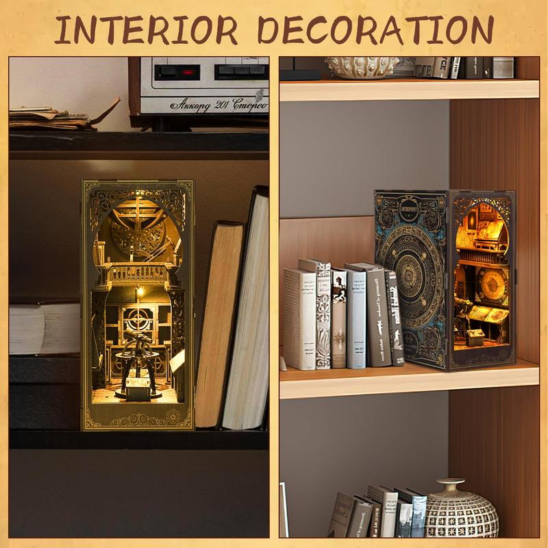 Product Introduction of Simulation Astronomical Museum DIY Wooden Book Nook Kit with LED Light, 1 Set 3D Wooden Book Nook Kit, Suitable for Adults and Teens Gift 5