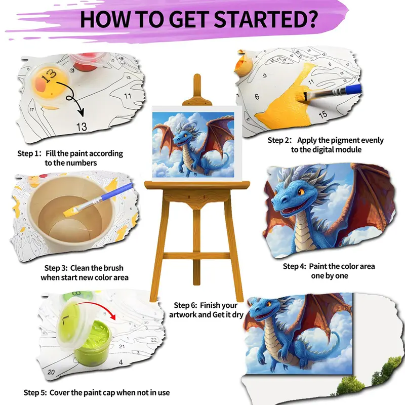 DIY Painting by Numbers Kit, Dragon Pattern DIY Oil Painting without Frame, Wall Art Decor for Home Living Room Bedroom 4