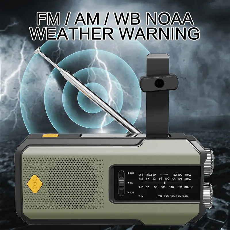 Portable Radio, 2000mAh Emergency Radio with Solar & Hand Crank Powered, AM/FM Radio with 3-LED Flashlight for Outdoor Emergency 8