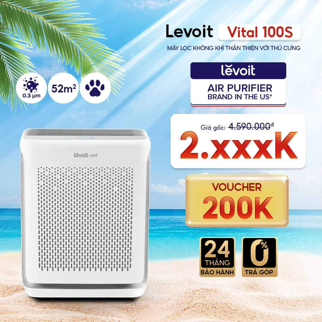Máy Lọc Không Khí Cho Thú Cưng Levoit Vital 100S 52m2 | Cảm Biến Làm Sạch Không Khí | Điều Khiển Qua App | Bảo hành 2 năm