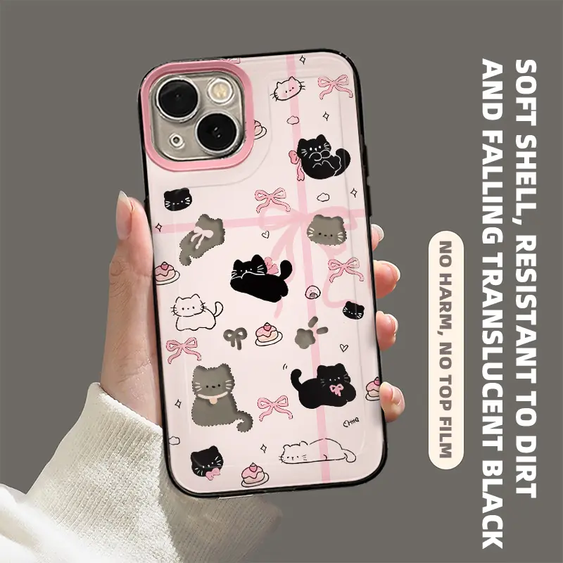 Ốp Điện Thoại Họa Tiết Mèo Đen, Thiết Kế Sang Trọng Và Thời Trang, Tương Thích Với iPhone 16 Pro Max, 11, 12, 13, 14, 15, XR, X, XS Max, 7, 8 Plus, SE2020, Chất Liệu TPU, Trong Suốt, Bao Gồm Tất Cả, Ốp ốp Mềm Silicon Chống Trượt, Giá Cả Phải Chăng 4
