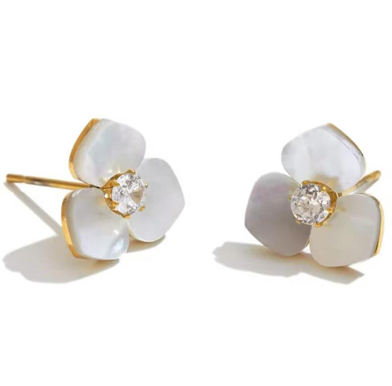 Không đen gỉ - Khuyên tai 3 cánh cánh hoa xà cừ - Stainless Titanium Shell Flower Earring 4