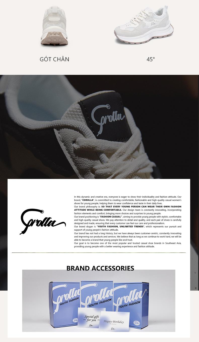 Product Introduction of Corolla Giày Thể Thao Sneaker Nữ  Fashion Phong Cách Hàn Quốc Dế Cao 4.5CM Chống Trượt Dộ Co Giãn Cao Kháng Khuẩn Thoáng KhíGiày Giày Lười Dồ Hot Trend Shoes【Nên mua kích cỡ lớn hơn 】 23