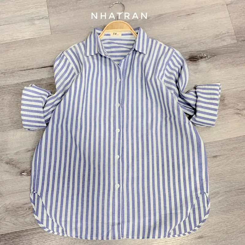 nhatran - Áo sơ mi nữ cổ bẻ tay dài sọc kẻ phom vừa Top Women Pastel SOC 3