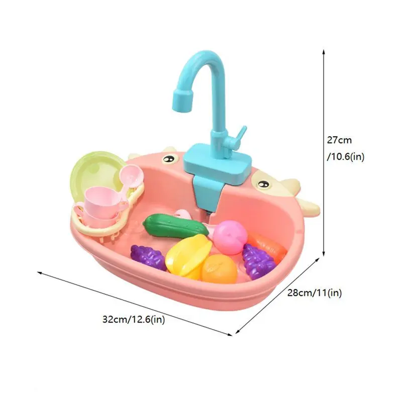 Simulated Electric Kitchen Sink Toy, 1 Set Kids Mini Kitchen Sink Toy with Accessories, Pretend Play Toy Excluding 2 AA Batteries, Birthday Gift for Boys & Girls 1