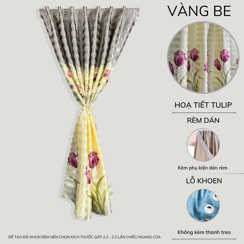  Rèm cửa sổ Minh Tâm Decor loại I dán tường   tặng kèm phụ kiện  rèm lỗ khoen   không kèm thanh treo  trang trí chống nắng chất liệu gấm dệt 3 lớp - Tulip vàng be 
