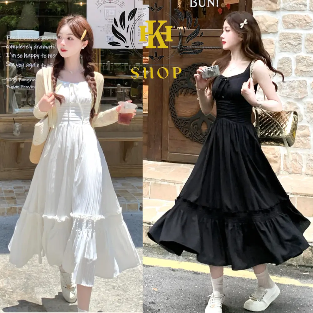 Đầm Maxi Váy 2 Dây Nữ Xếp Ly Eo Dáng Dài Chất Vải Đũi Gân Hàn Quốc Mềm Mát May 2 Lớp Thích Hợp 4 Mùa