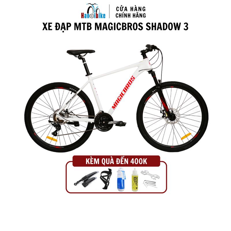 Xe đạp thể thao MTB Magicbros Shadow 3 - Group Shimano chính hãng khung nhôm không mối hàn (Tặng kèm chân chống, chắn bùn, gọng bình nước, bình nước, dầu xích, tool lắp xe)