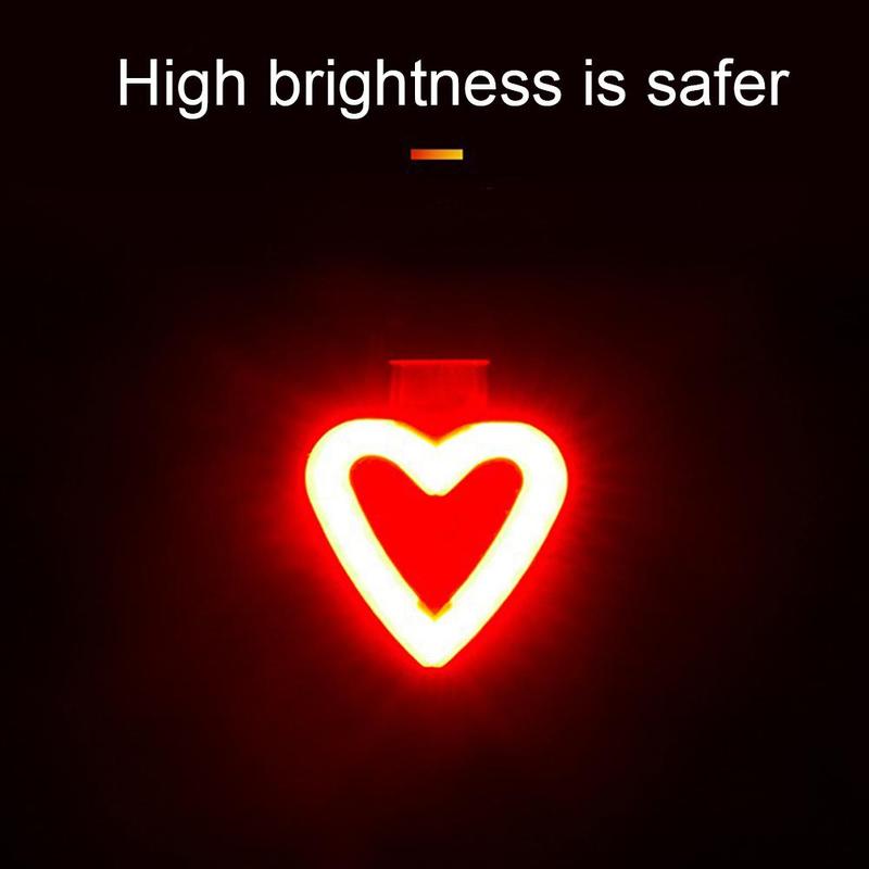 Product Introduction of Bicycle Tail Light LED Creative Heart-Shaped Cycling Tail Light USB Rechargeable Mountain Bike Light Night Safety Warning Light 24