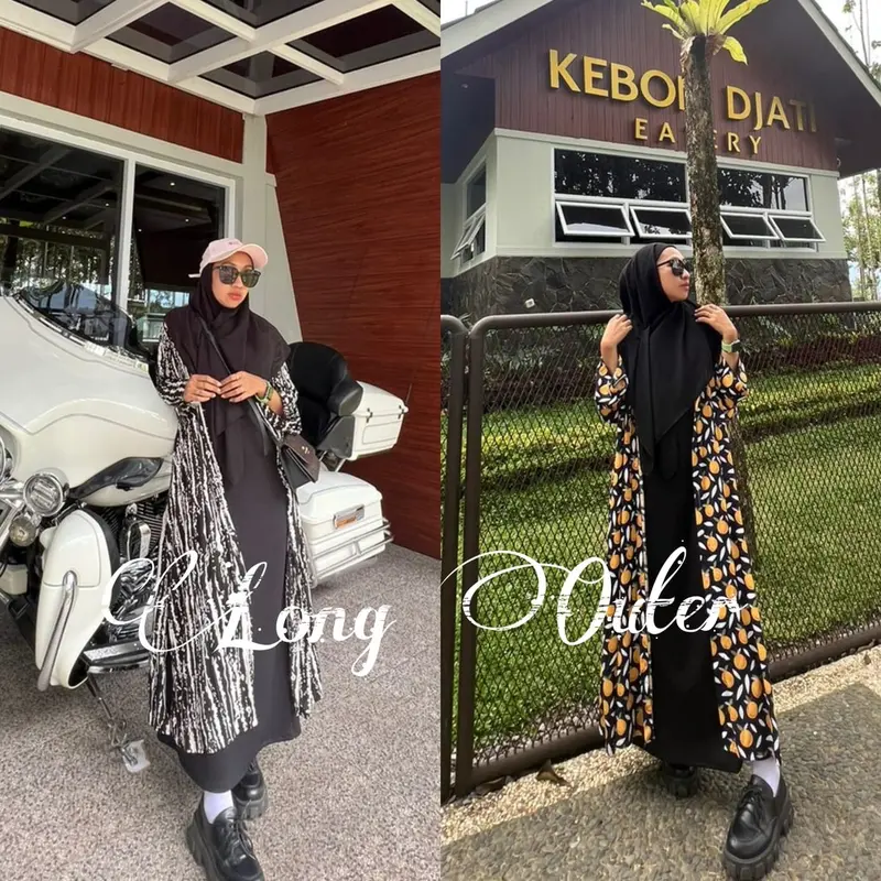 Elzhava Long Outer-Full Kancing Tunik-Tunik-Long Tunik Casual-Rayon Formal Viscose-Panjang Bunga Nyaman-Muslim-Melar- Motif Dress Atasan 1