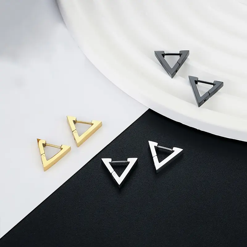 2pcs Stainless Steel Triangular Hoop Earrings, Suitable for Women and Girls Gift jewelry 5