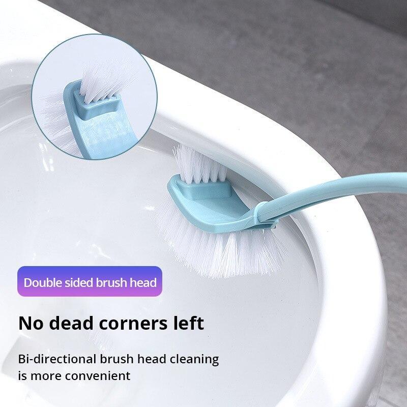 Multi-function Double Head Clean Toilet Brush Soft Hair Plastic Curved Brush Bathroom Cleaning Long Handle Corner Brush 2