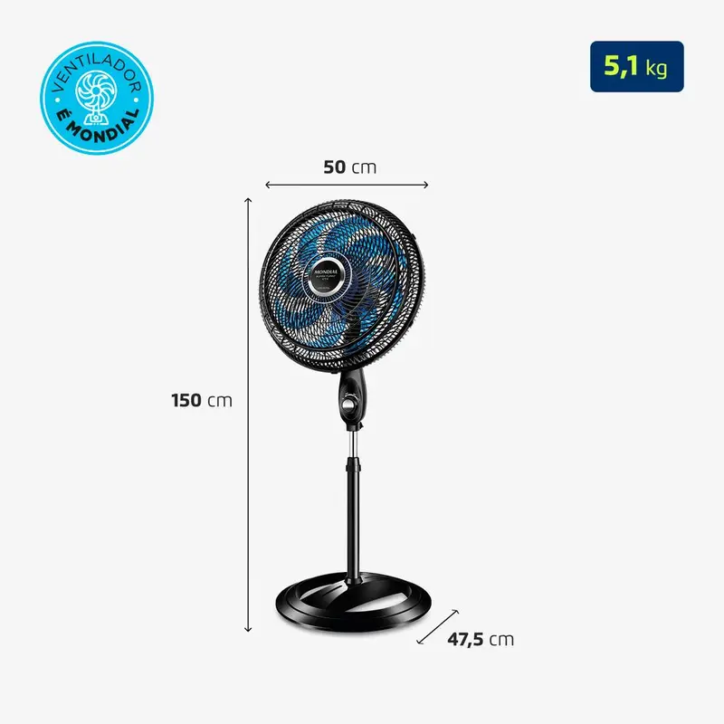 Ventilador de Coluna Super Turbo 8 Pás Mondial - VTX-40C-CRYSTAL - 7