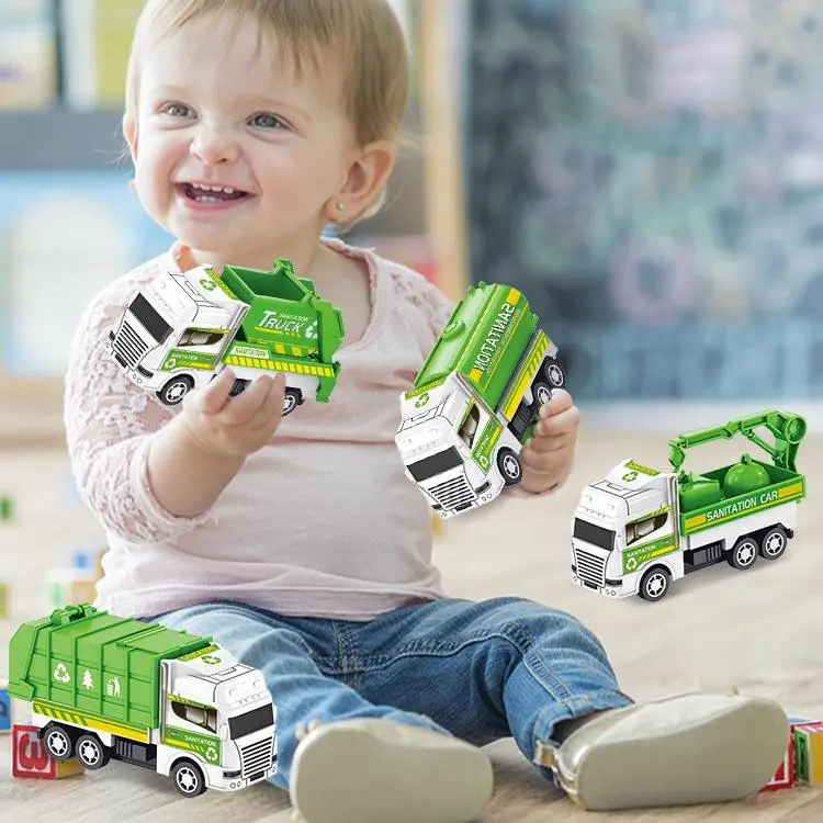 Urban Sanitation Garbage Truck Mini Engineering Vehicle Plastic Pull Back Trolley Children's Toys