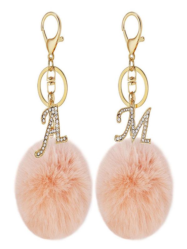 Women's Fashion 26 Letter & Pom Pom Design Keychain, Summer Cute Rhinestone Decor Keychain for Car Keys for Women & Girls, Trendy All-match Accessories As Birthday Gift 4