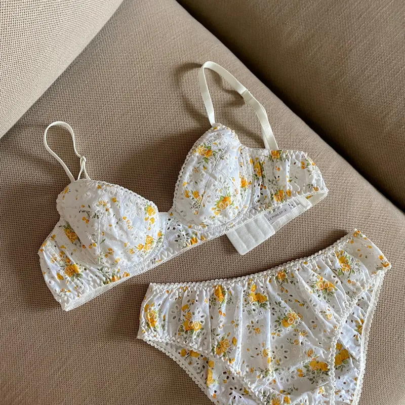G09 FLADIE SET Đồ Lót Có Gọng LEPONLEP Cotton Hoạ Tiết Xinh Xắn 0