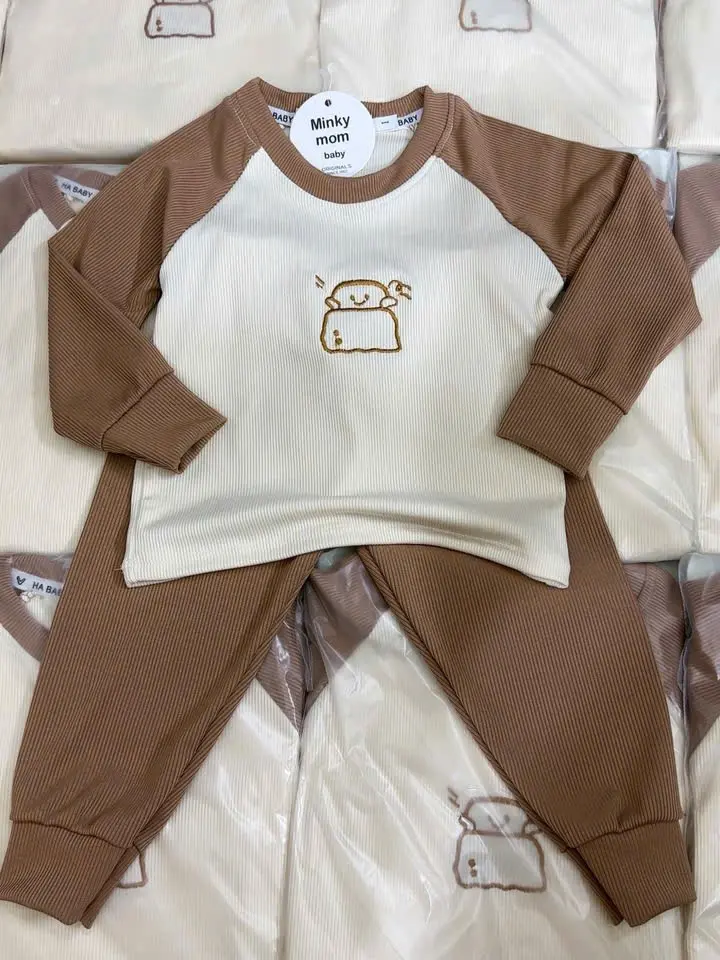Đồ bộ thu đông bé trai - Bộ quần áo dài tay tăm lạnh thêu hoạt hình cho bé trai từ 7 đến 17 kg - TTBY1989